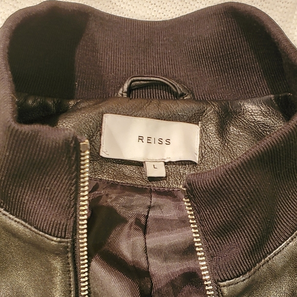 Offical Reiss Black Lamb Skin Leather Bomber Jacke - Picture 5 of 7